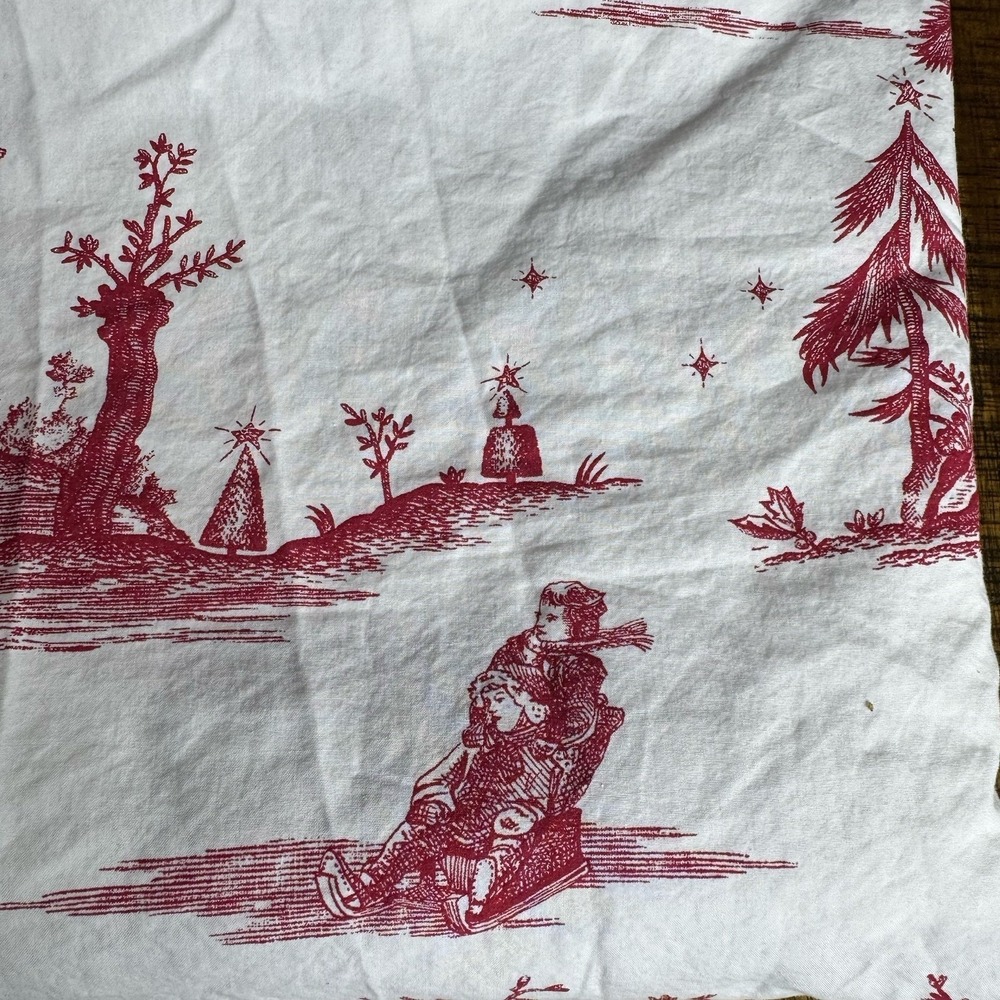 Rare Pottery Barn Santa Toile Sheet Set Red Twin XL Christmas Holiday French EUC - Picture 9 of 9